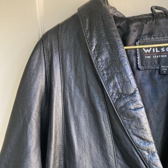 WILSONS Vintage Leather Black Jacket Gold Buttons Size M - Picture 5 of 16